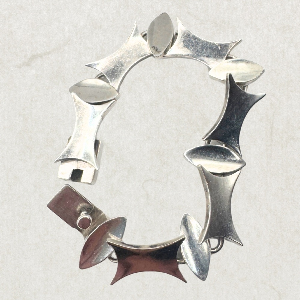 Vintage Taxco Modernist Sterling Silver Bracelet – Signed TF-15, Mexico 925,